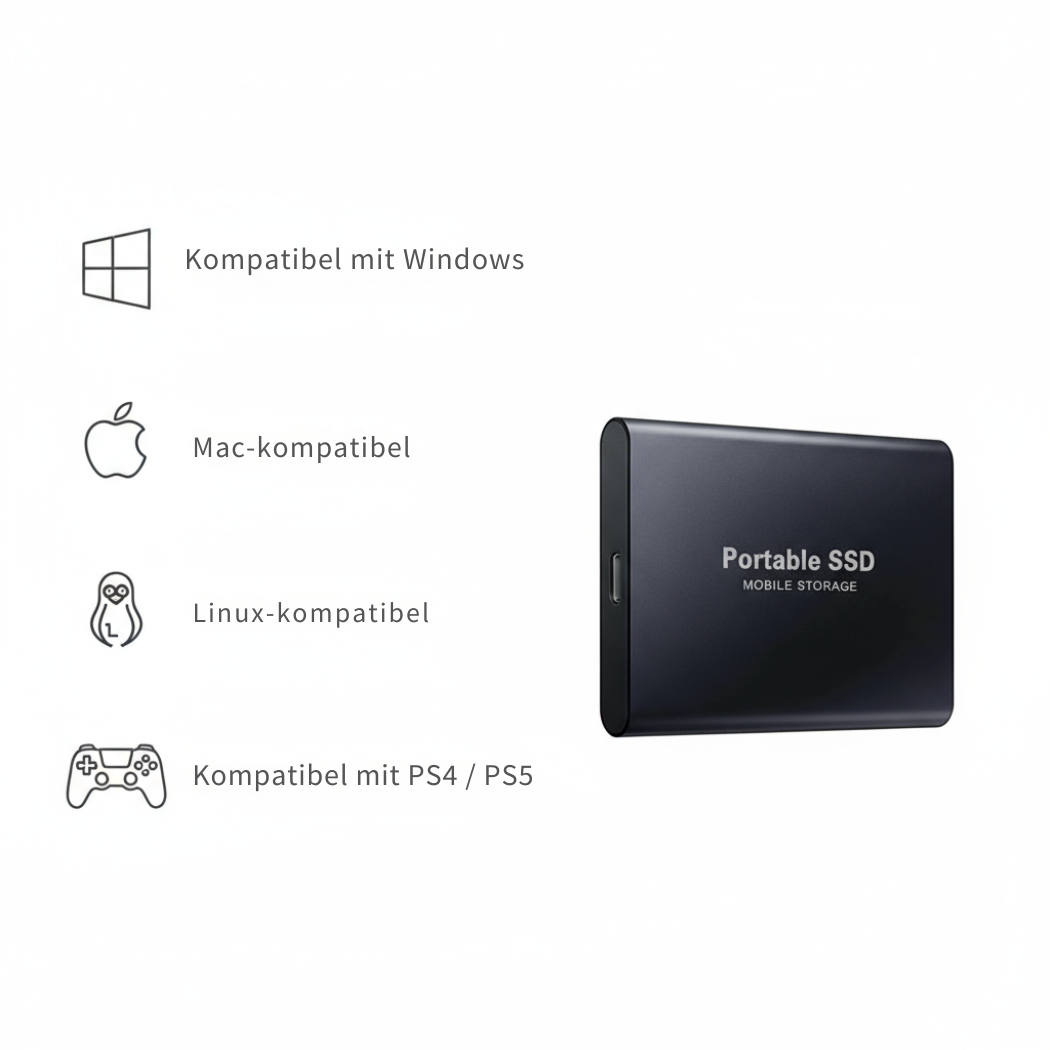 Ultraschnelle externe SSD-Festplatte – Kompakter Speicher mit hoher Kapazität