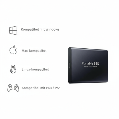 Ultraschnelle externe SSD-Festplatte – Kompakter Speicher mit hoher Kapazität